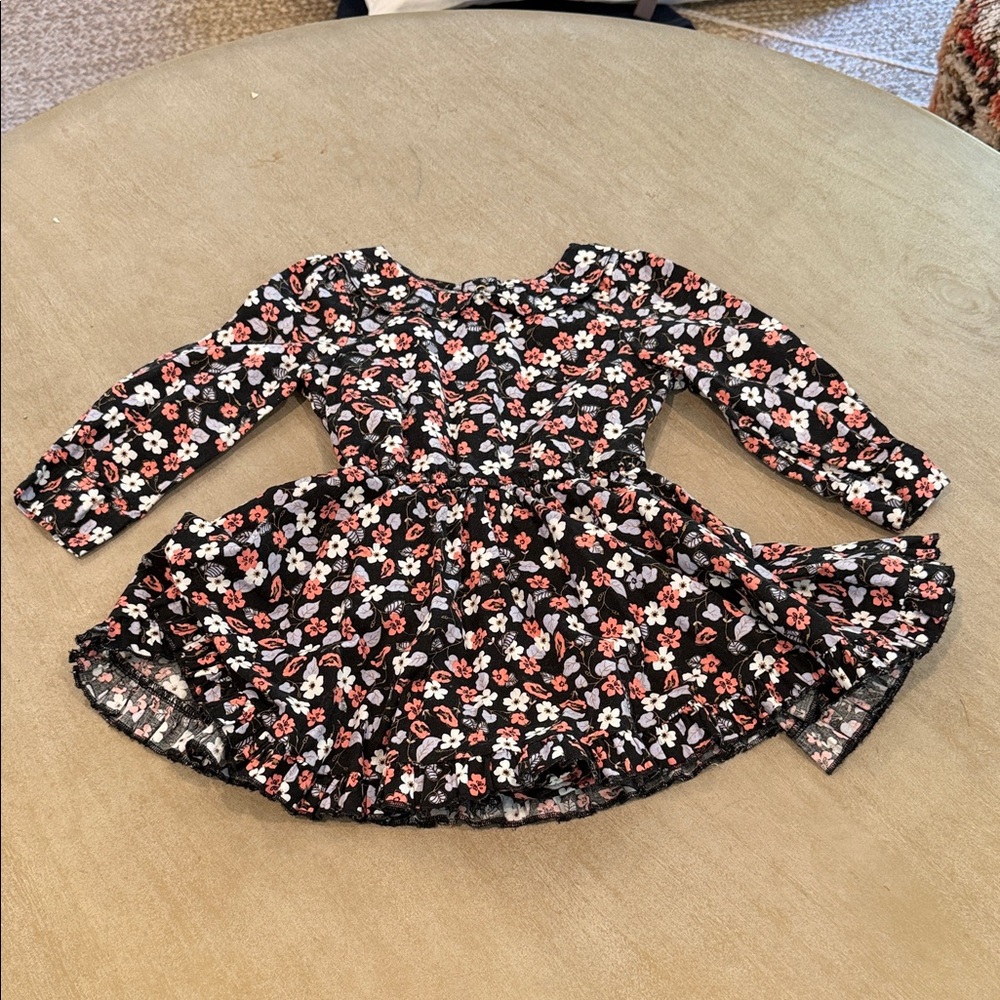 Little Minis Charming Floral Kids Dress in Black and Pink